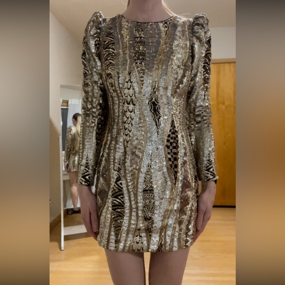 Gold Sequin Marciano Dress - Picture 5 of 16